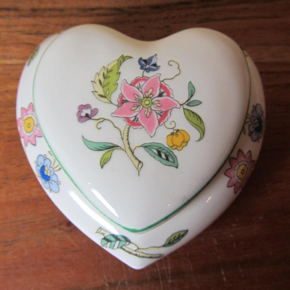 heart shaped jewelry gift trinket box minton bone china floral (GC013 Grace)